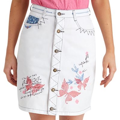 White button through applique skirt